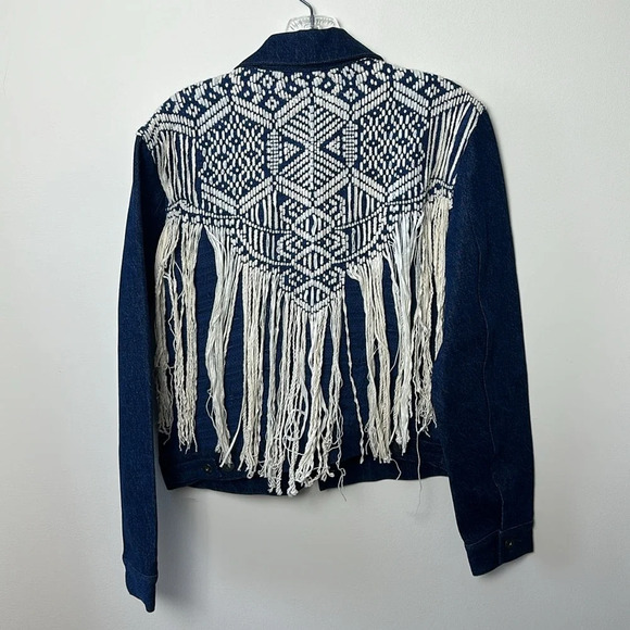 Levis Womens French Fringe Trucker Jacket Small Western Rodeo Blue Denim‎ NEW - Picture 6 of 7